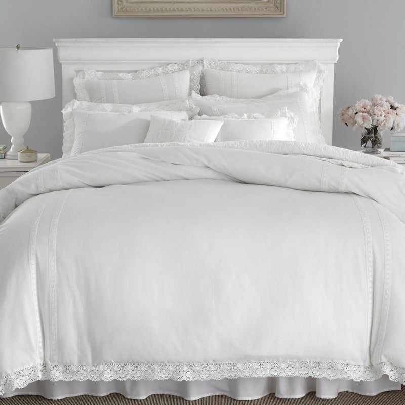 Laura Ashley - King Duvet Cover Set, Reversible Cotton Bedding with Matching Shams, Lightweight Home Decor for All Seasons (Annabella White, King) - Image 3